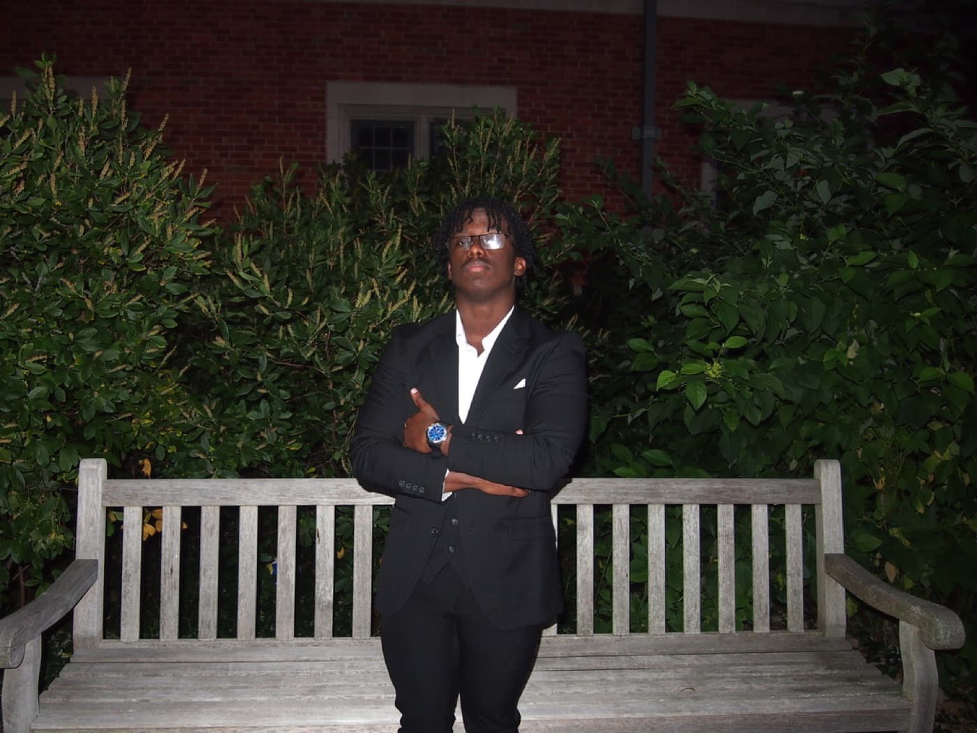 Night portrait in a suit on Yale's campus
